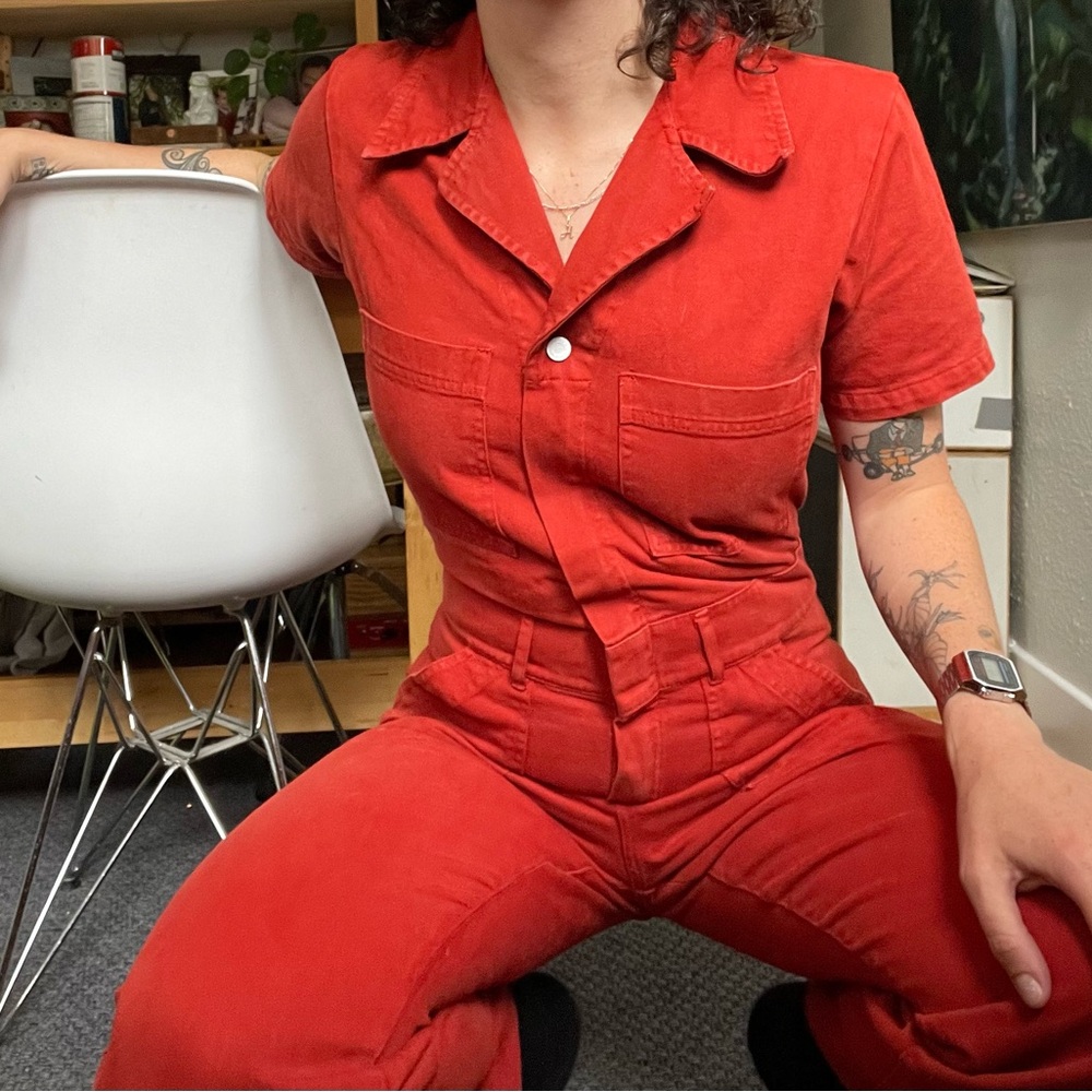 Big Bud Short Sleeve Jumpsuit in Paprika. Small.